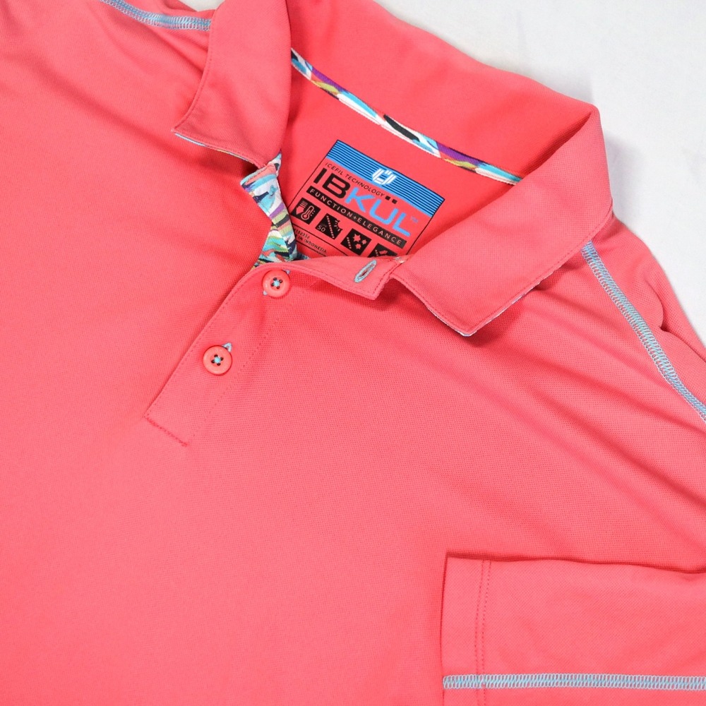IBKUL Polo Shirt Mens XXL Coral Pink Camo Print Icefil UPF 50 Performance Golf